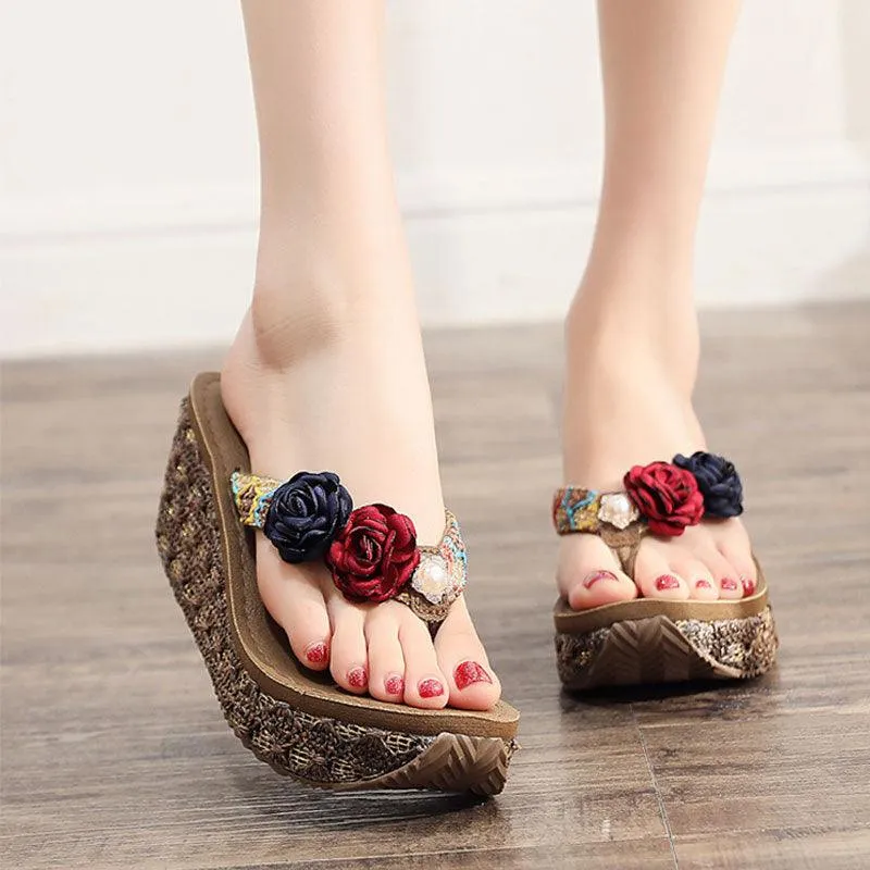 Bohemian Ladies Beach Shoes Platform Flip Flops