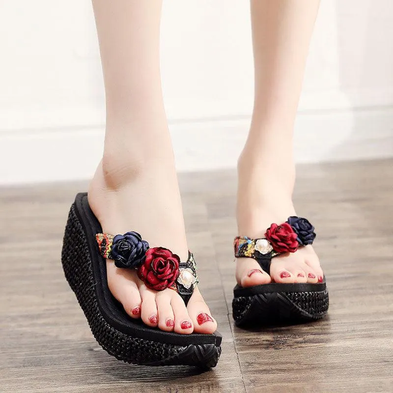 Bohemian Ladies Beach Shoes Platform Flip Flops