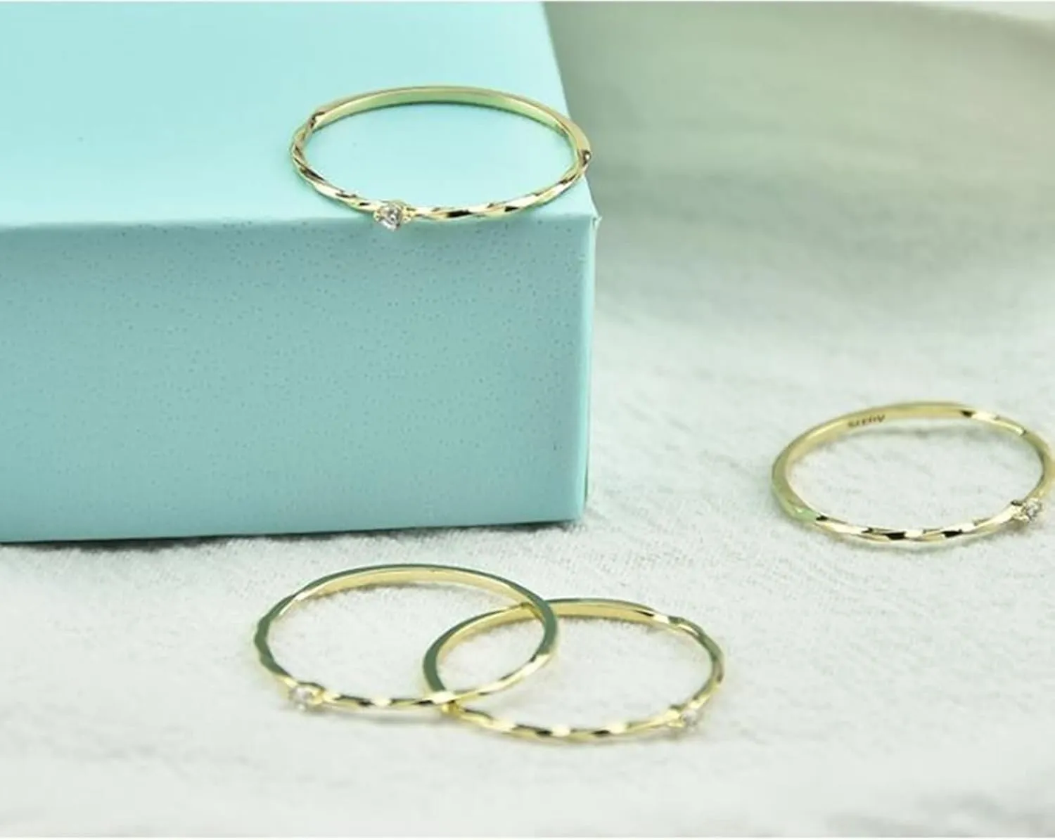 Bridal Rings for Women, Real Gold Rings 9K Yellow Gold White Round Moissanite Stackable Solitary for Graduation Gem Rings for Women