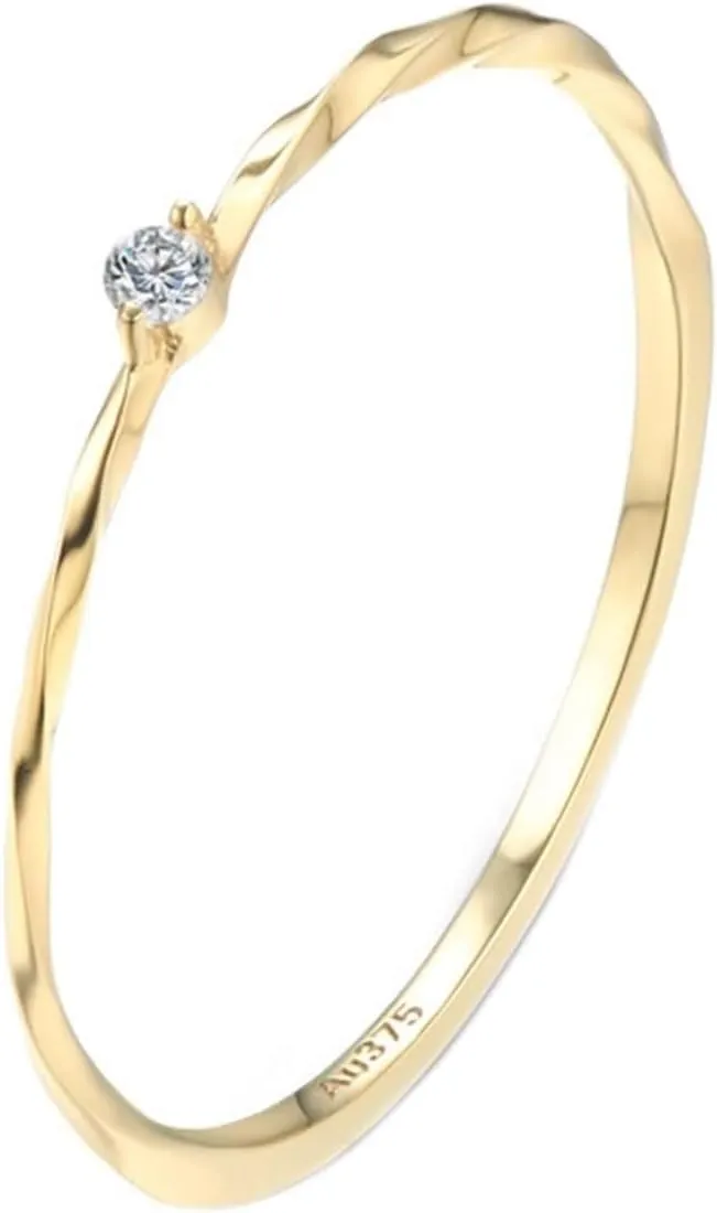 Bridal Rings for Women, Real Gold Rings 9K Yellow Gold White Round Moissanite Stackable Solitary for Graduation Gem Rings for Women