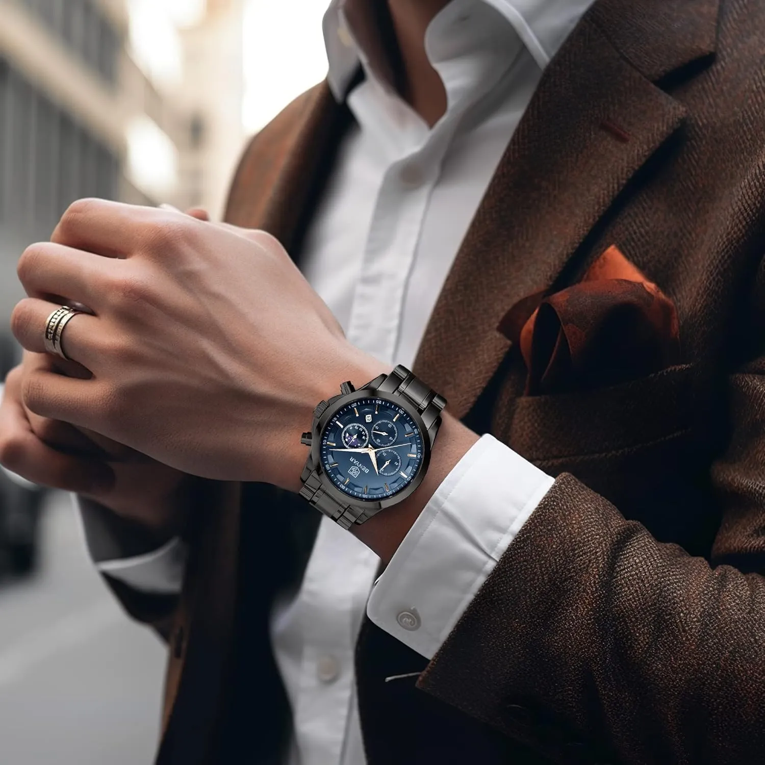 BY BENYAR Mens Watches Analog Quartz Chronograph Waterproof Wrist Watches for Men Fashion Business Work Casual Sport Designer Dress Watch with Calendar Elegant Gifts for Men