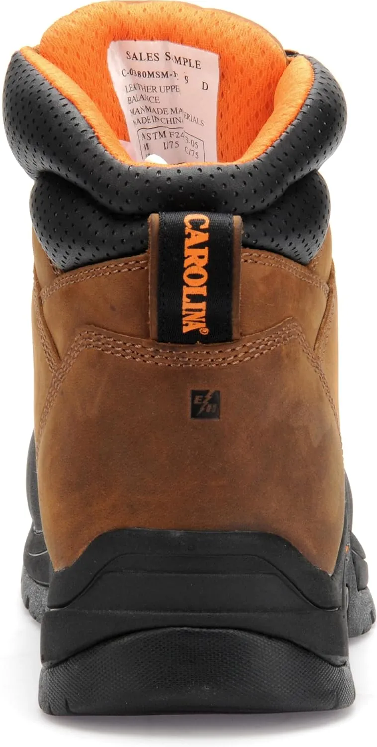 Carolina Bruno Internal 6" Metguard Composite Toe Work Boots for Men - Metatarsal Guard, Cushion Insole, AG7 Footbed and Rubber Outsole, EH-Rated, Brown - 13 2E