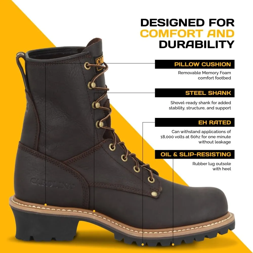 Carolina Elm 8 Logger Work Boots for Women - Rugged Leather Upper, Pillow Cushion Footbed, and Welted Oil- and Slip-Resistant Outsole, EH Rated