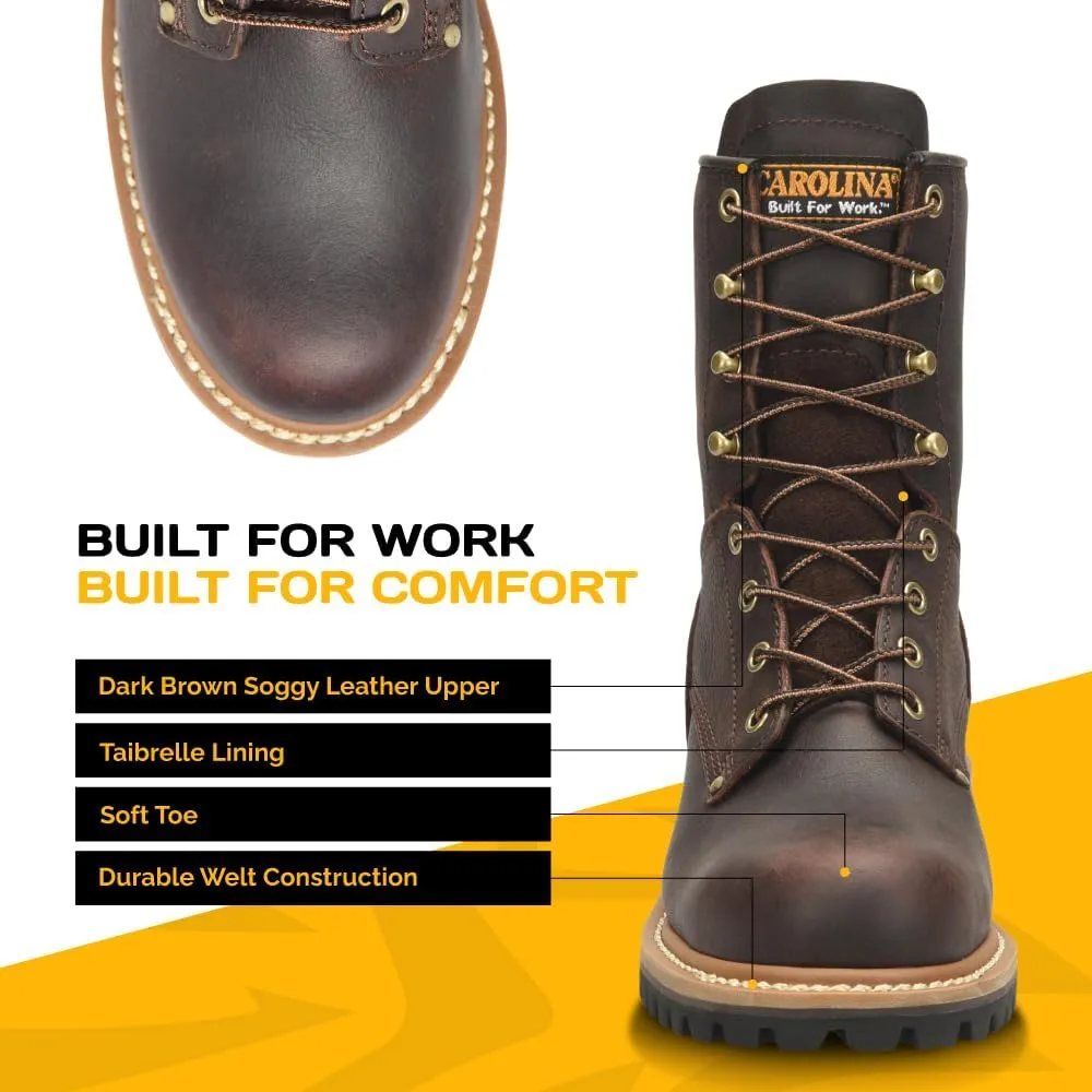 Carolina Elm 8 Logger Work Boots for Women - Rugged Leather Upper, Pillow Cushion Footbed, and Welted Oil- and Slip-Resistant Outsole, EH Rated