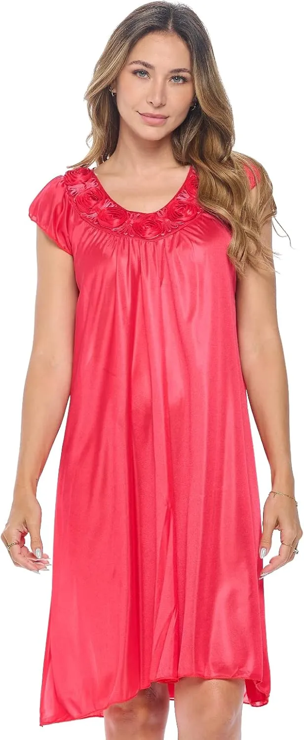 Casual Nights Women's Cap Sleeve Rose Satin Nightgown