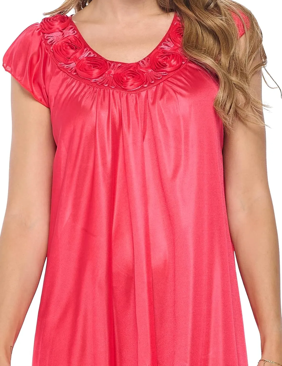 Casual Nights Women's Cap Sleeve Rose Satin Nightgown