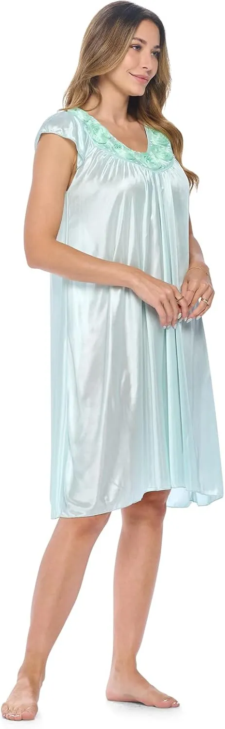 Casual Nights Women's Cap Sleeve Rose Satin Nightgown
