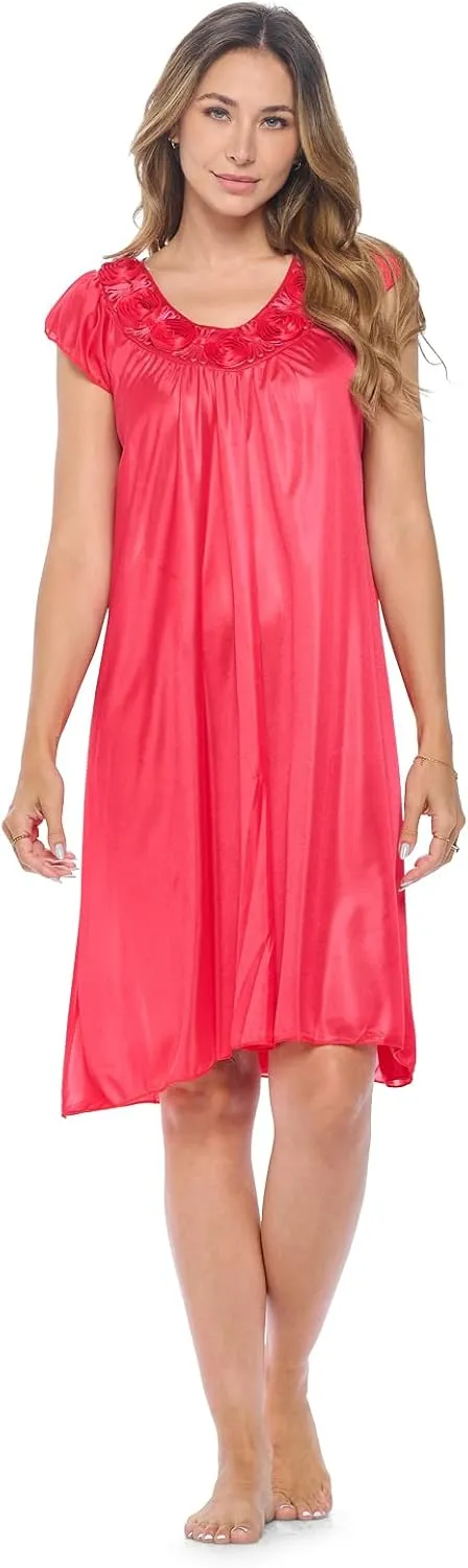 Casual Nights Women's Cap Sleeve Rose Satin Nightgown
