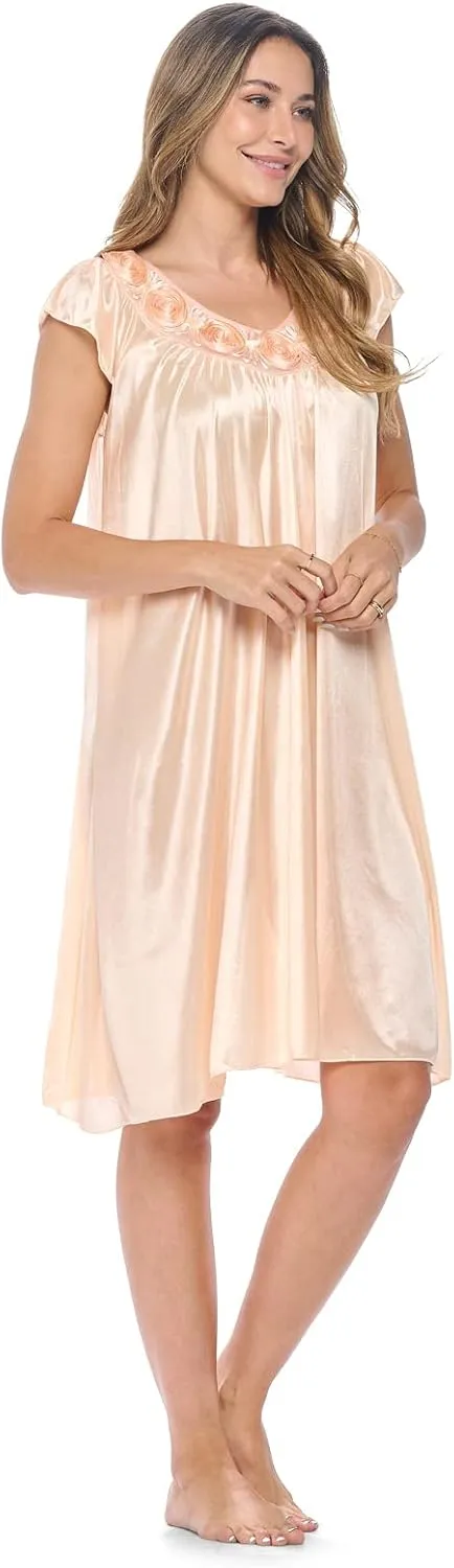 Casual Nights Women's Cap Sleeve Rose Satin Nightgown
