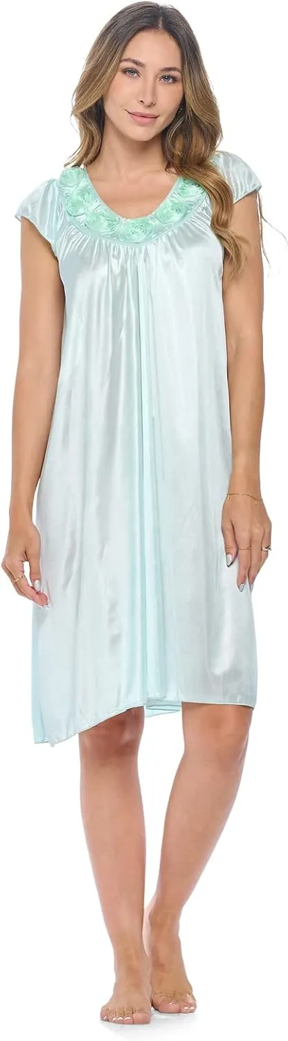 Casual Nights Women's Cap Sleeve Rose Satin Nightgown