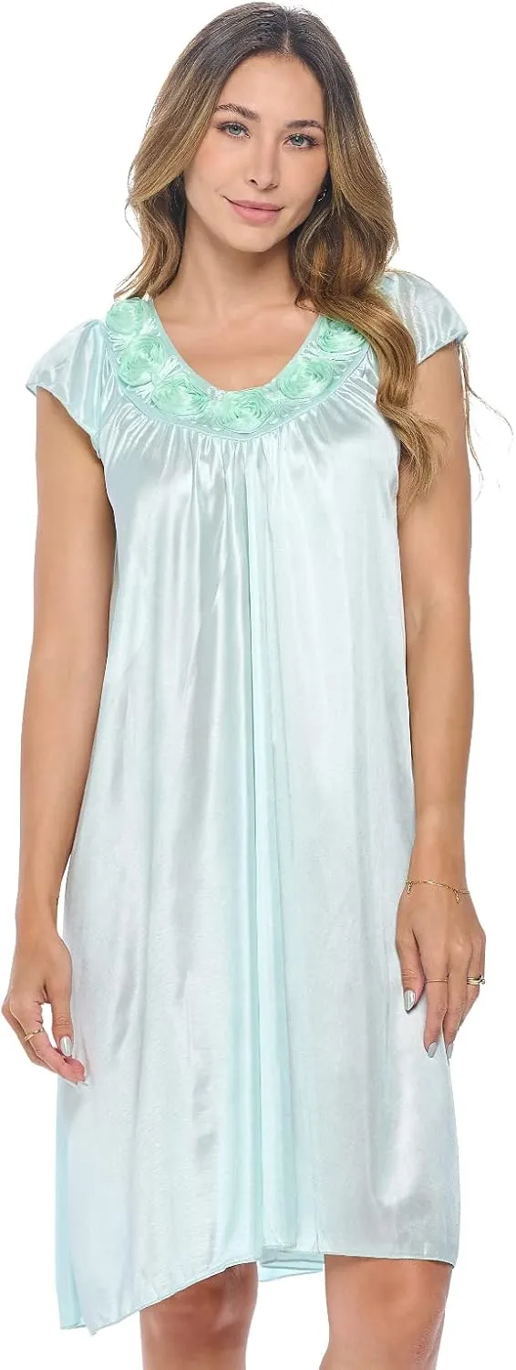 Casual Nights Women's Cap Sleeve Rose Satin Nightgown