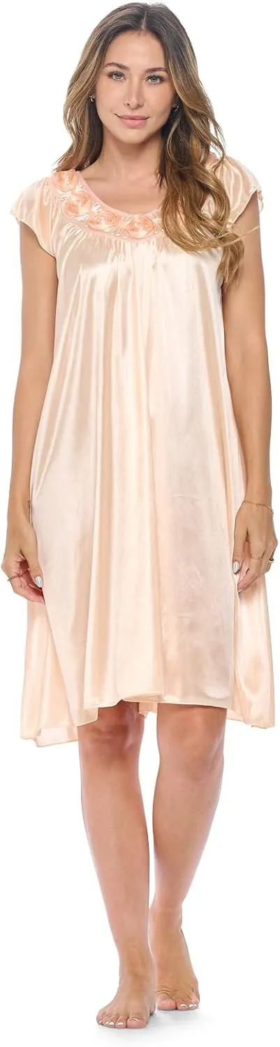 Casual Nights Women's Cap Sleeve Rose Satin Nightgown