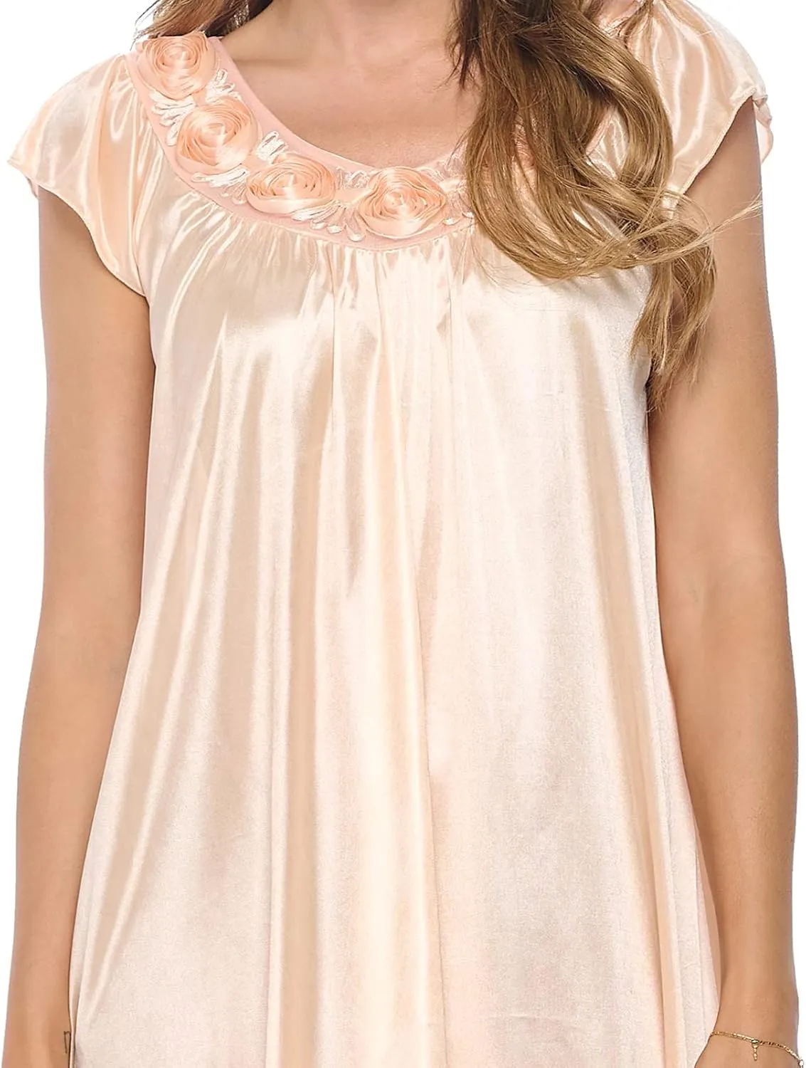 Casual Nights Women's Cap Sleeve Rose Satin Nightgown