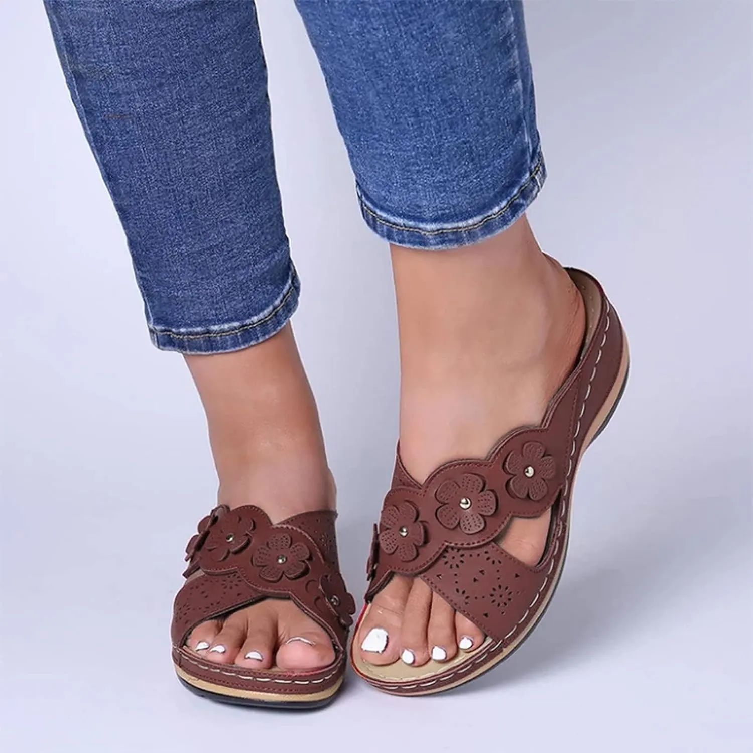 Cathalem Orthopedic Sandals for Women Arch Support Sandals Summer Casual Orthotic Sandals Flip Flops Comfortable Sandals