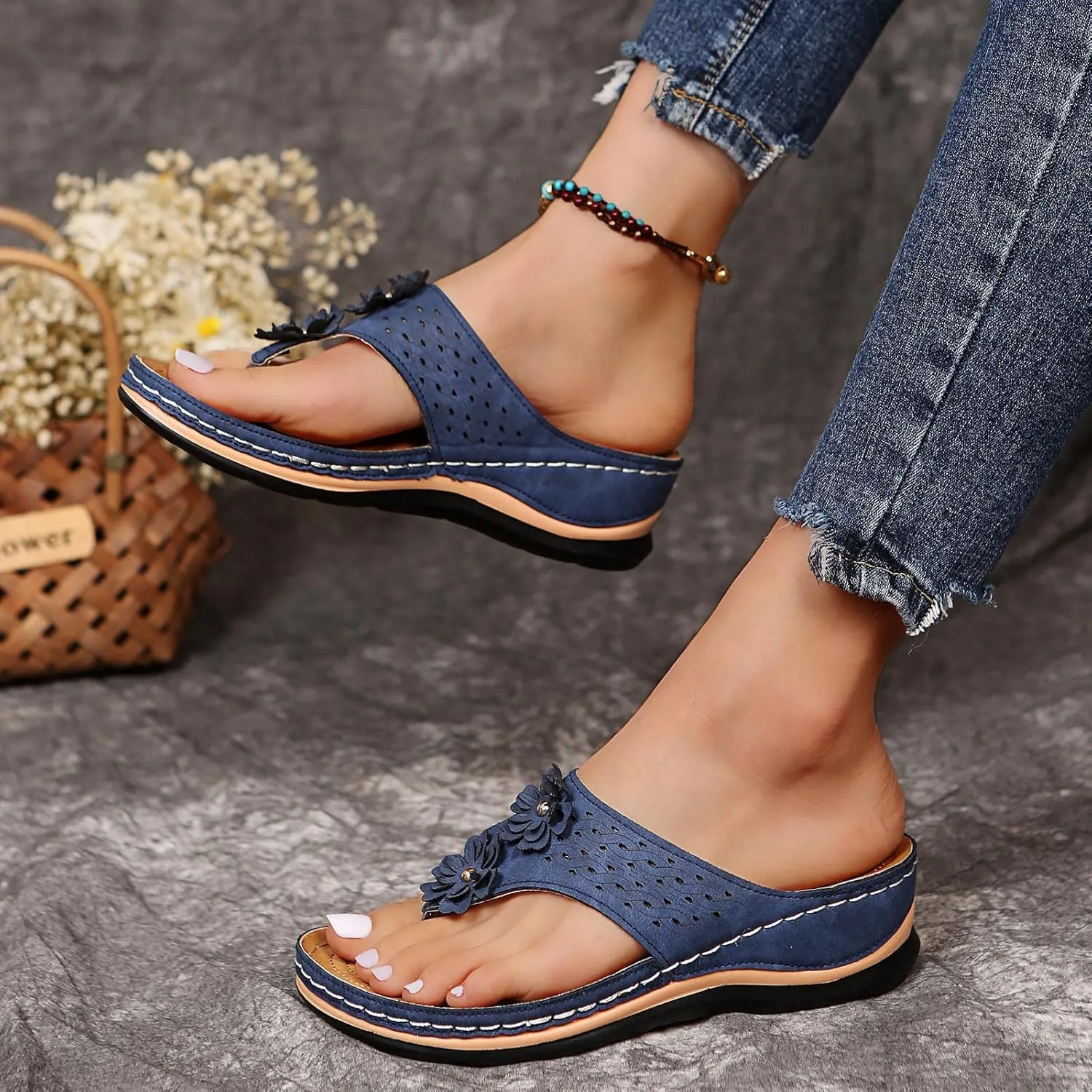 Cathalem Orthopedic Sandals for Women Wedge Sandals Comfortable Walking Sandals Cushion Footbed Platform Sandals