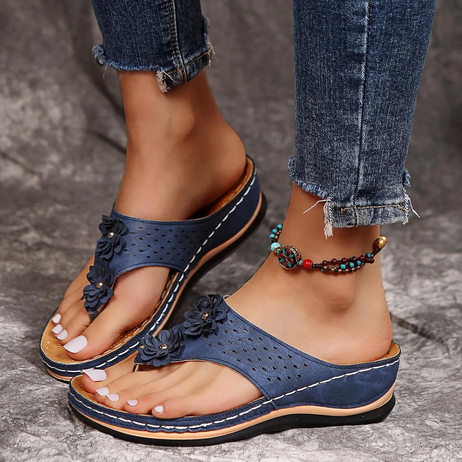 Cathalem Orthopedic Sandals for Women Wedge Sandals Comfortable Walking Sandals Cushion Footbed Platform Sandals