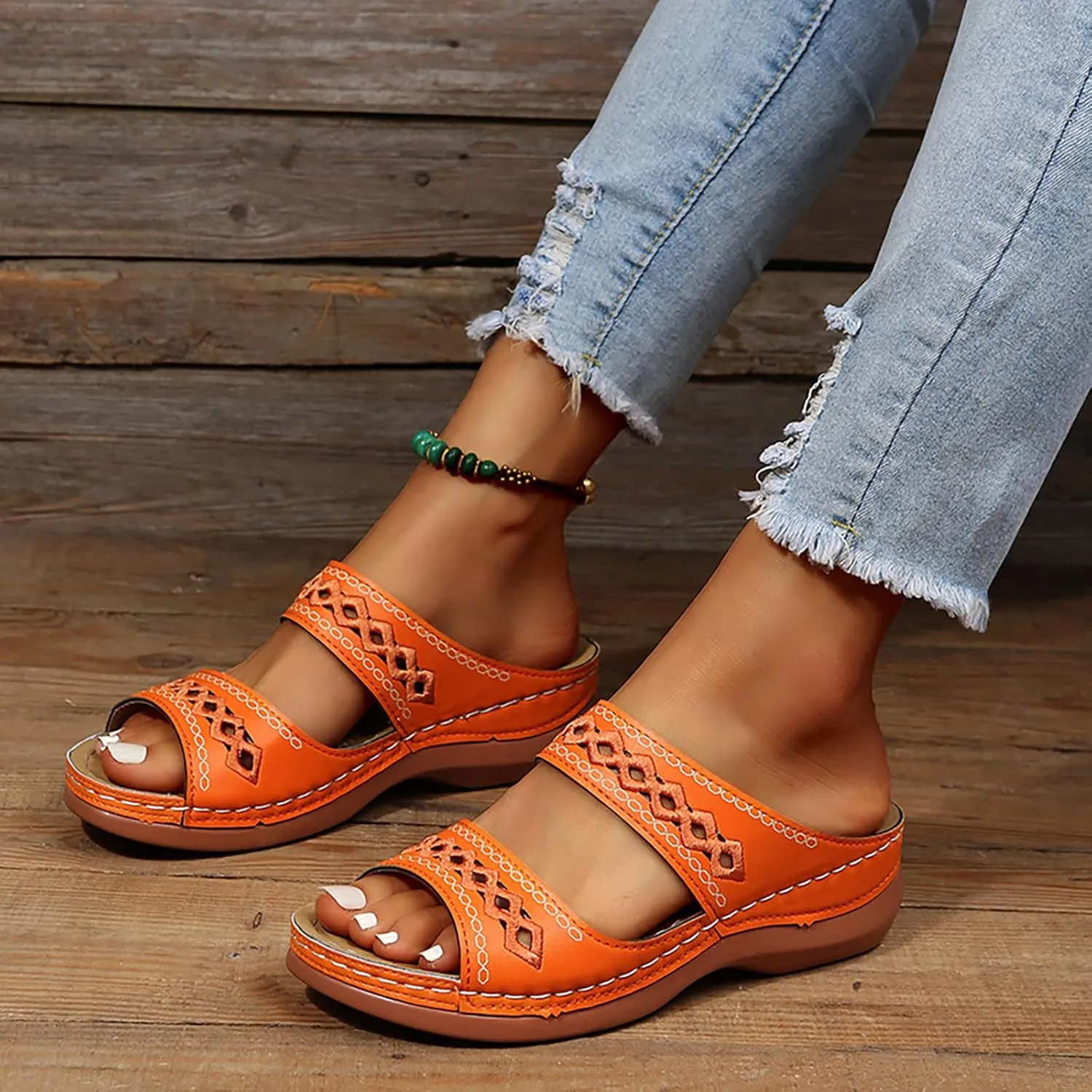 Cathalem Orthopedic Sandals for Women, Womens Walking Slippers with Arch Support Leopard Anti-Slip Comfortable Sandals