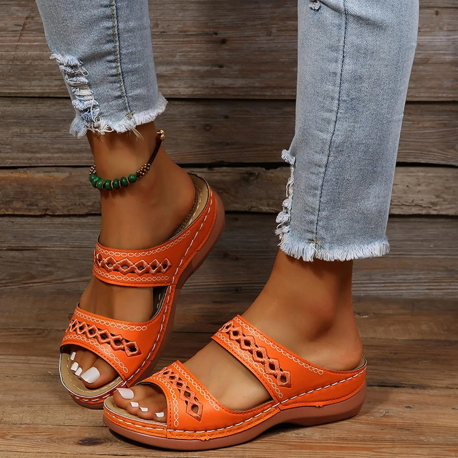 Cathalem Orthopedic Sandals for Women, Womens Walking Slippers with Arch Support Leopard Anti-Slip Comfortable Sandals
