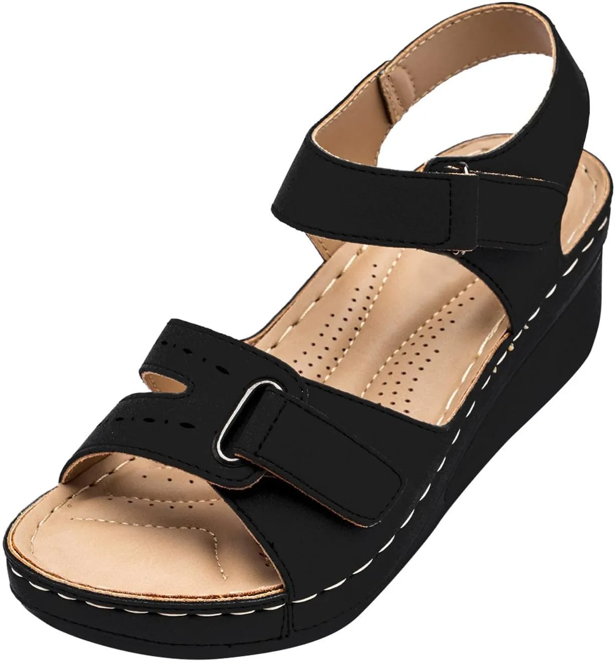 Cathalem Orthopedic Wedge Sandals for Women Summer Dressy Open Toe Ankle Strap Platform Sandals Buckle Casual Beach Outdoor Sandals