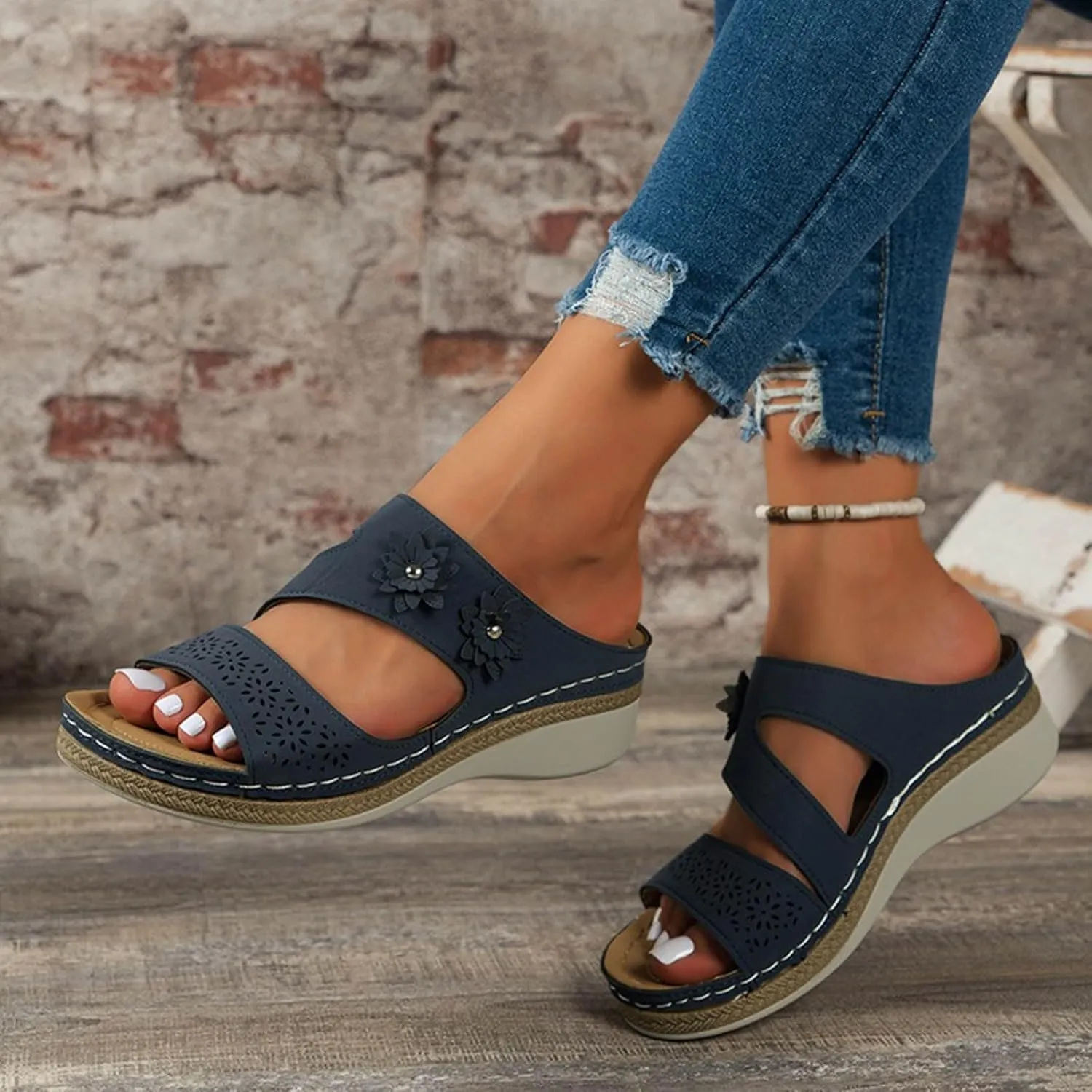 Cathalem Orthotic Sandals for Women Wide Flip Flops Wide Width Summer Shoes Beach Dressy Wedge Sandals