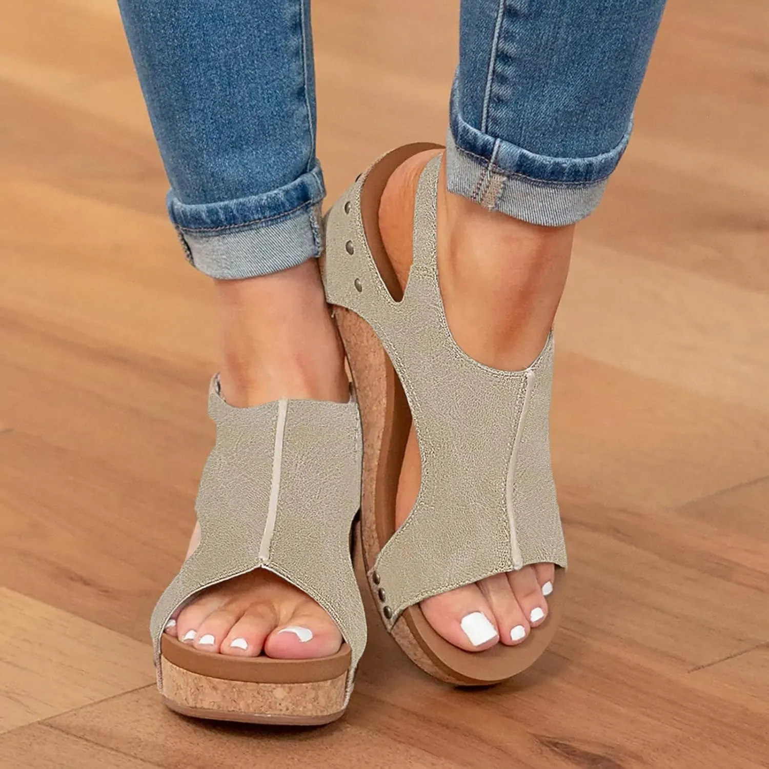 Cathalem Platform Open Toe Wedge Sandals for Women Dressy Summer Womens Wedge Slide Sandals