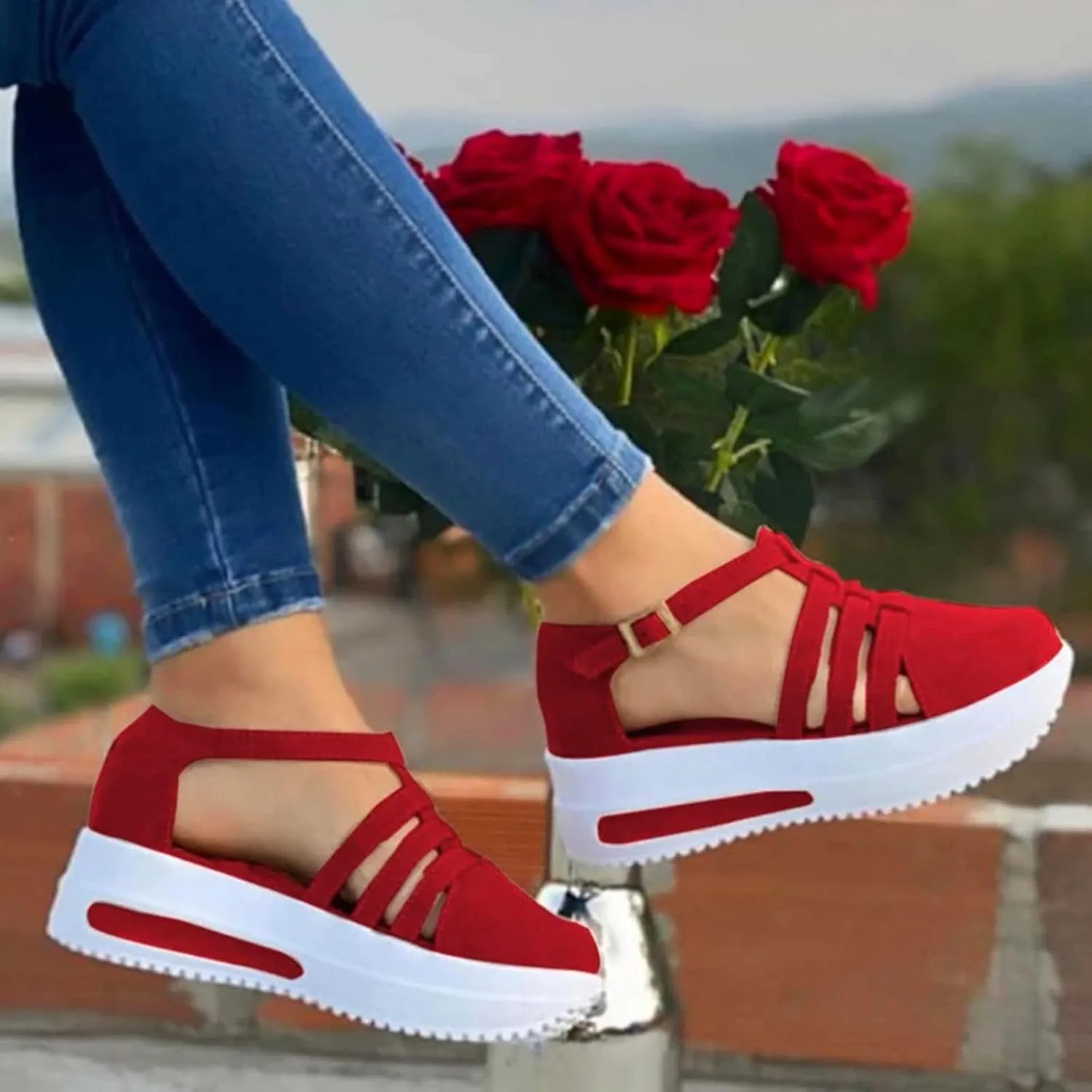 Cathalem Sandals for Women Dressy Summer Comfortable Platform Flat Roman Beach Shoes Summer Comfy Slippers Sandals
