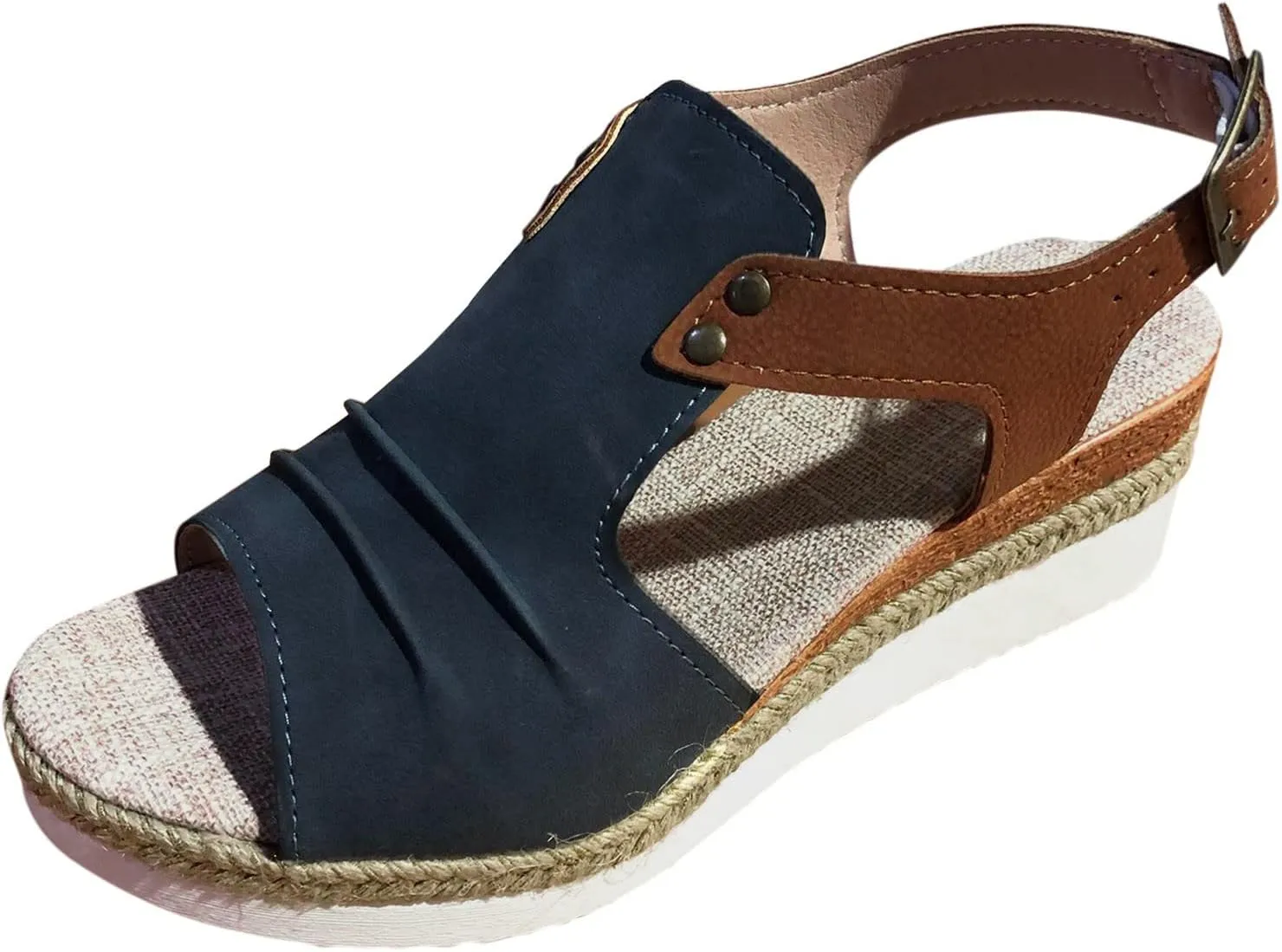 Cathalem Sandals For Women Summer Orthopedic Leather Wedge Platform Sandals Open Toe Sandals Shoes