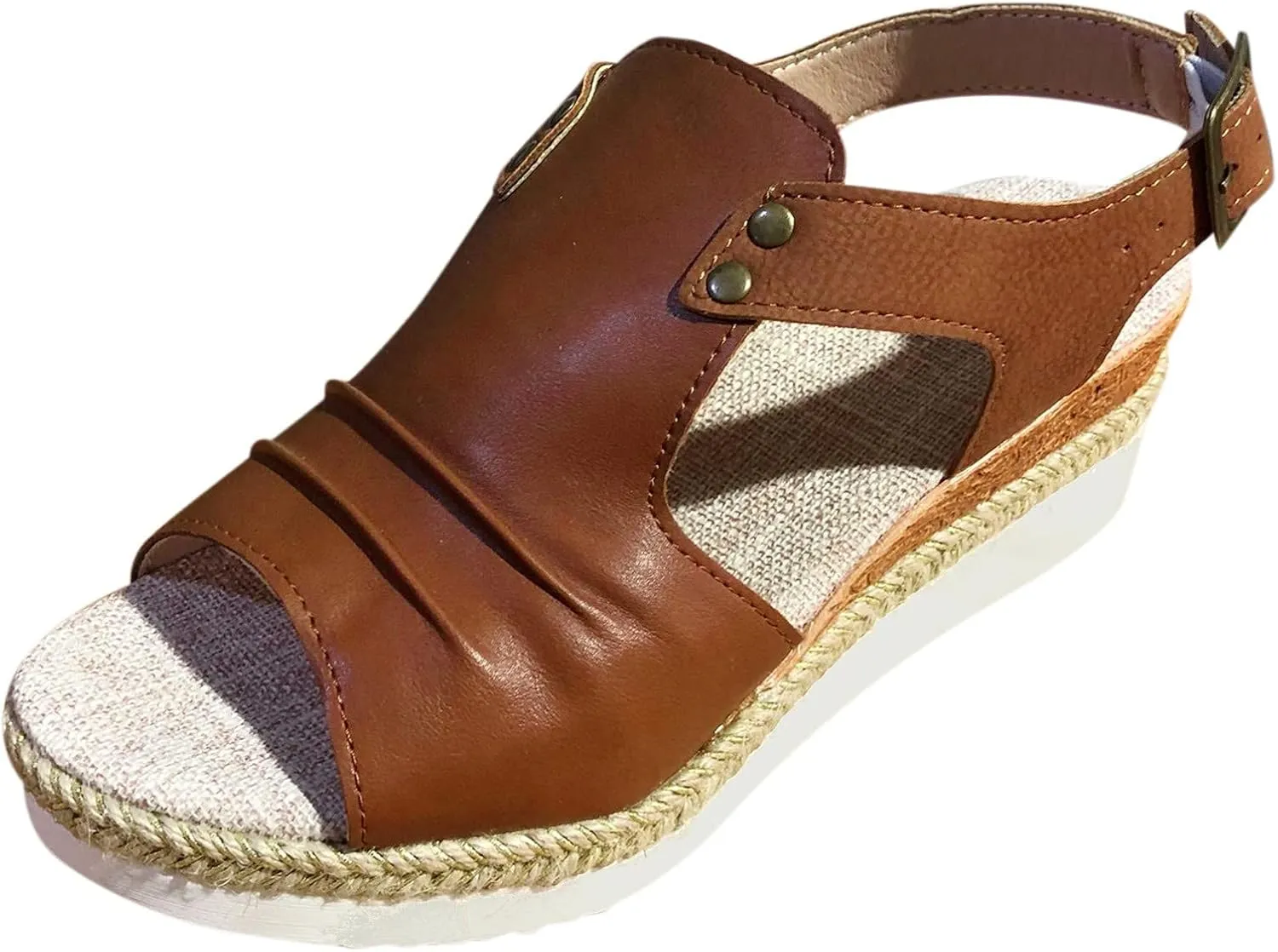 Cathalem Sandals For Women Summer Orthopedic Leather Wedge Platform Sandals Open Toe Sandals Shoes