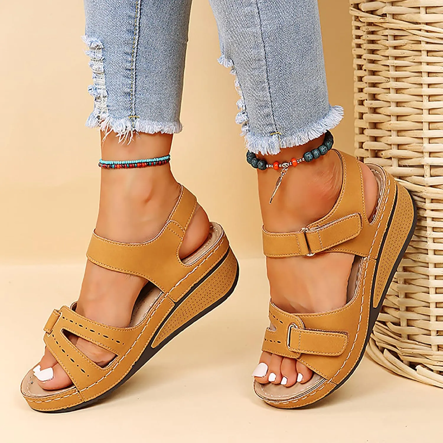 Cathalem Summer Sandals for Women 2024 Platform Arch Support Sandals Walking Sandals Womens Comfortable Fashion Sandals