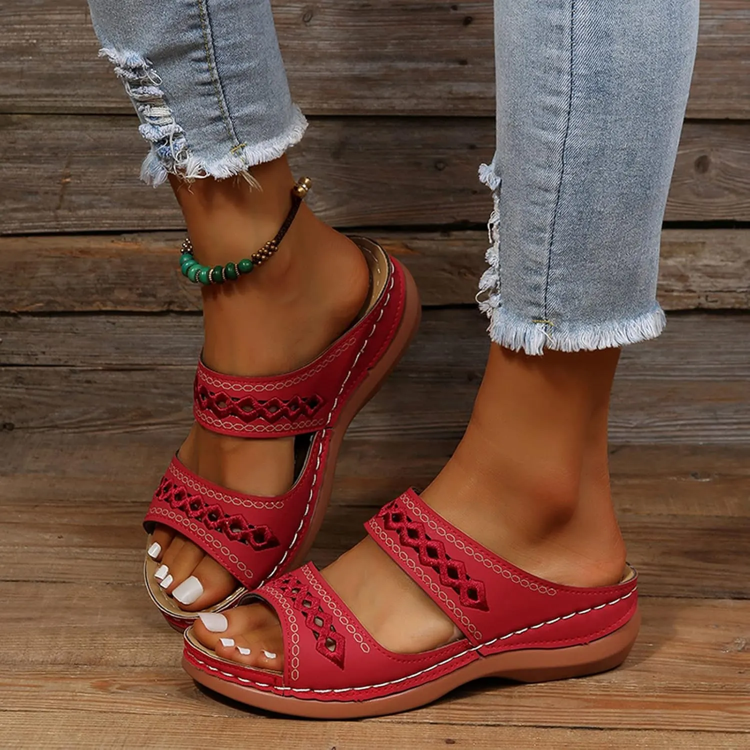 Cathalem Summer Sandals for Women 2024 Wedge Peep Toe Dotmalls Shoes Orthopedic Sandals