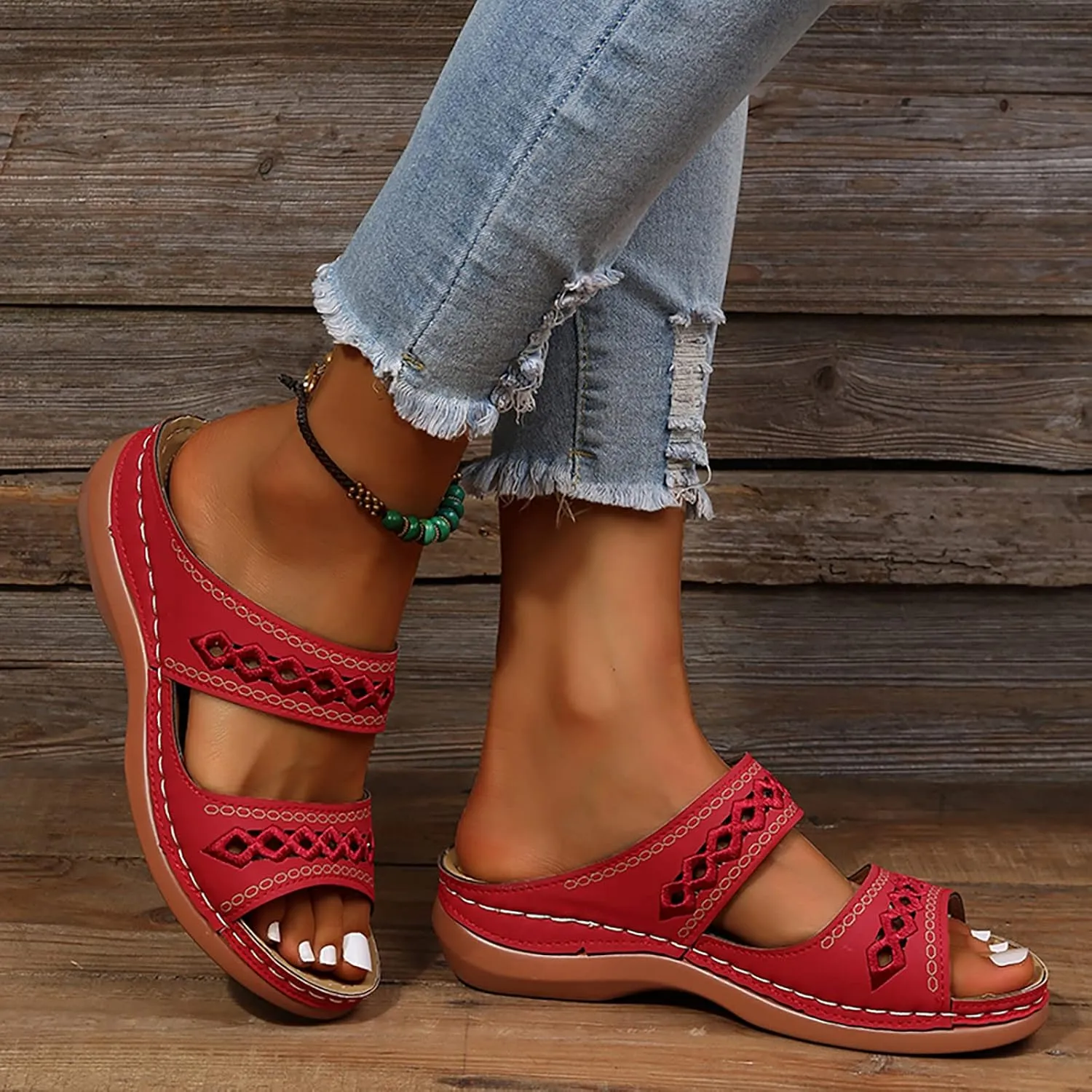 Cathalem Summer Sandals for Women 2024 Wedge Peep Toe Dotmalls Shoes Orthopedic Sandals