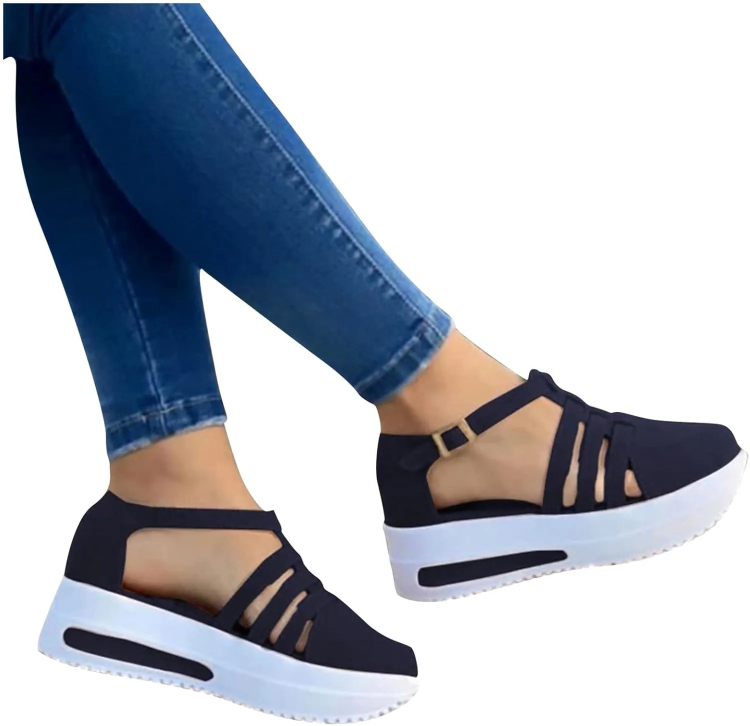 Cathalem Wedge Sandals for Women Ankle Strap Buckle Open Toe Wedge Sandals Summer Women's Beach Casual Sandals