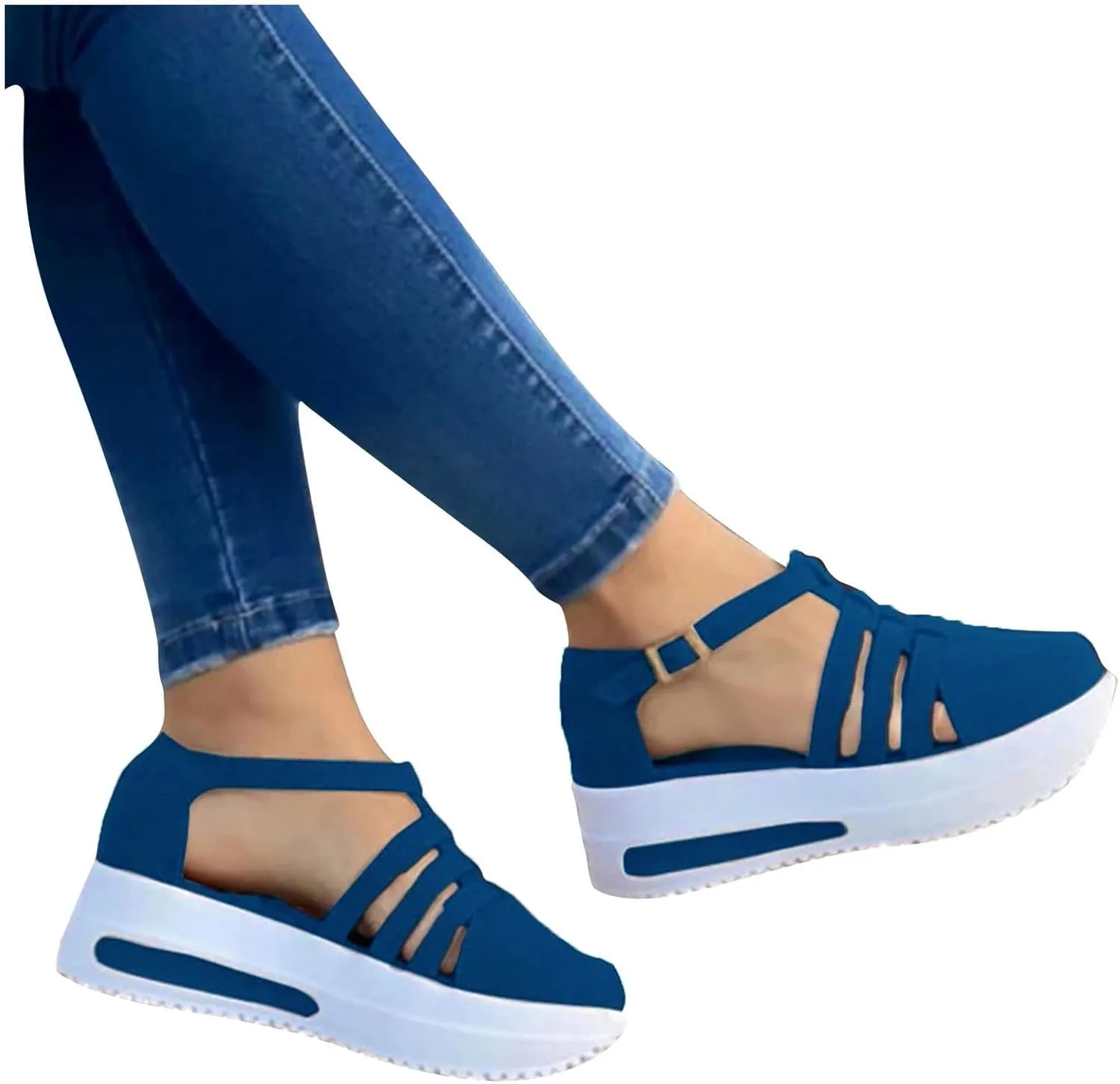 Cathalem Wedge Sandals for Women Ankle Strap Buckle Open Toe Wedge Sandals Summer Women's Beach Casual Sandals
