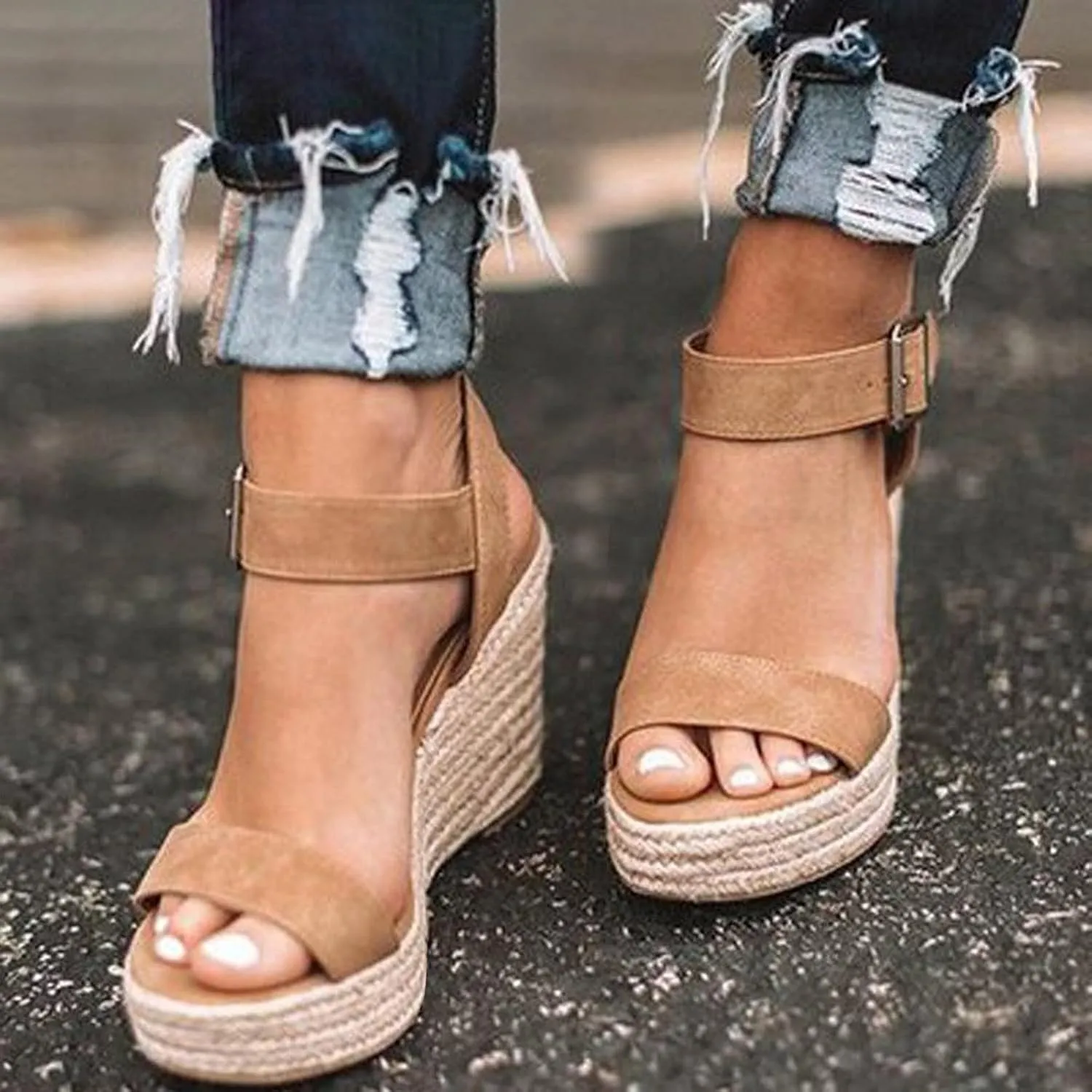 Cathalem Wedge Sandals for Women Platform Ankle Buckle Sandals Summer Beach Sandals Open Toe Wide Widge Sanddals