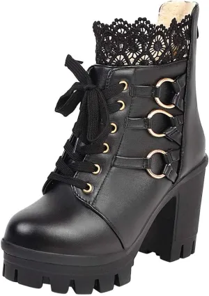 Cathalem Women's Ankle Boots & Booties Goth Platform Combat Boots Chunky High Heels Ankle Boots Lace Buckle Gothic Booties