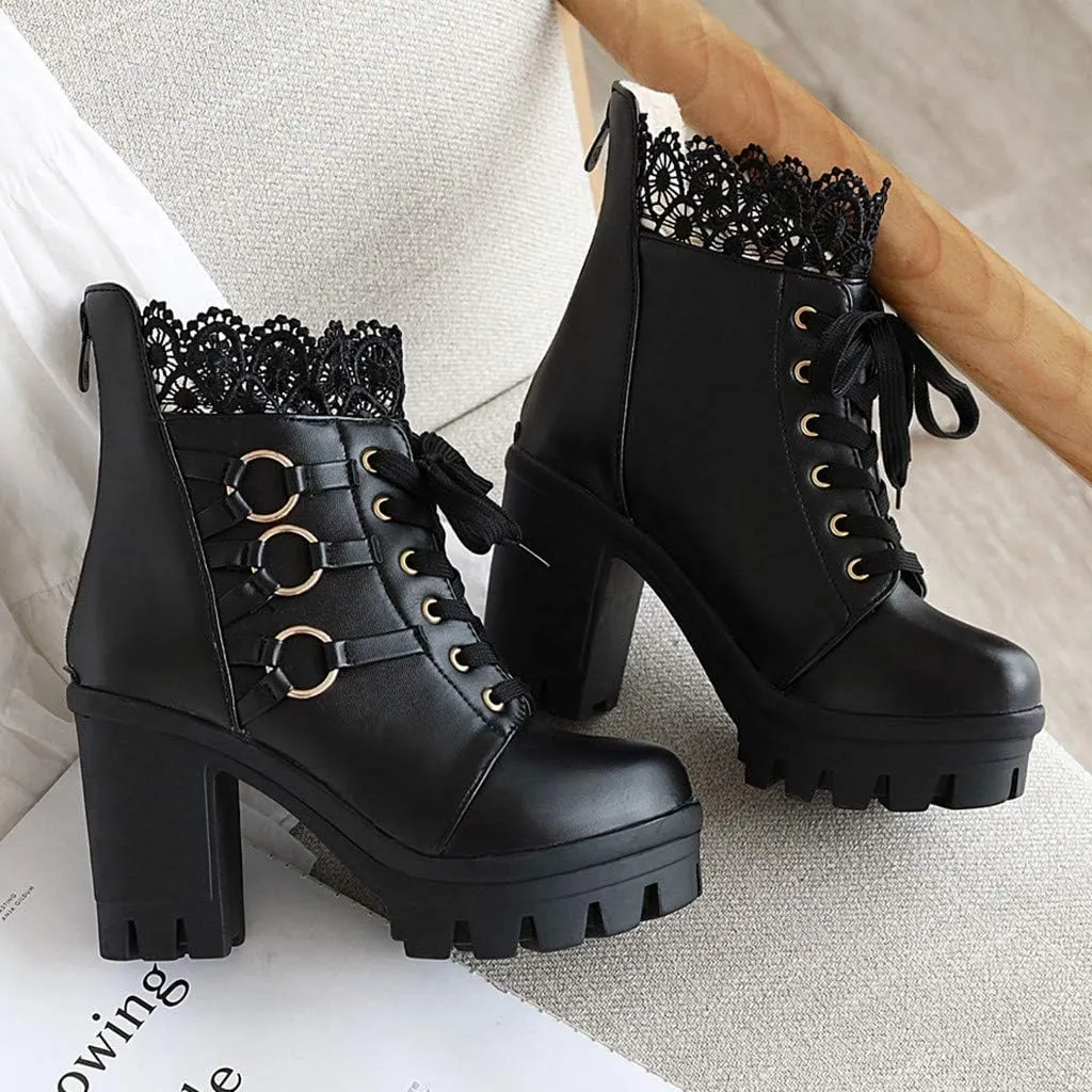 Cathalem Women's Ankle Boots & Booties Goth Platform Combat Boots Chunky High Heels Ankle Boots Lace Buckle Gothic Booties
