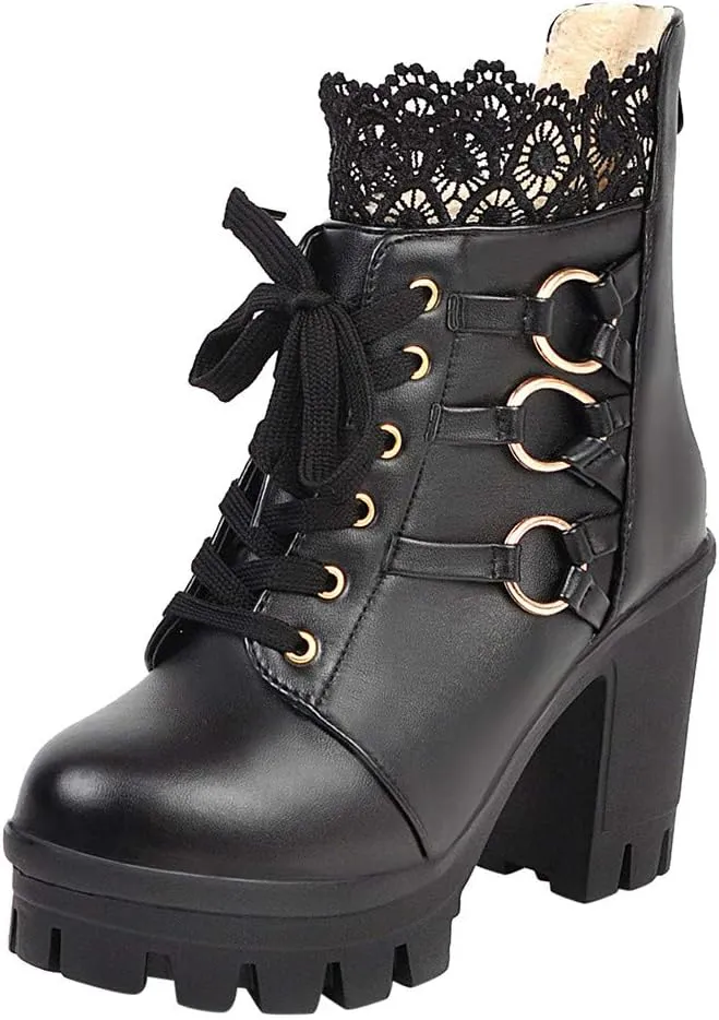 Cathalem Women's Ankle Boots & Booties Goth Platform Combat Boots Chunky High Heels Ankle Boots Lace Buckle Gothic Booties