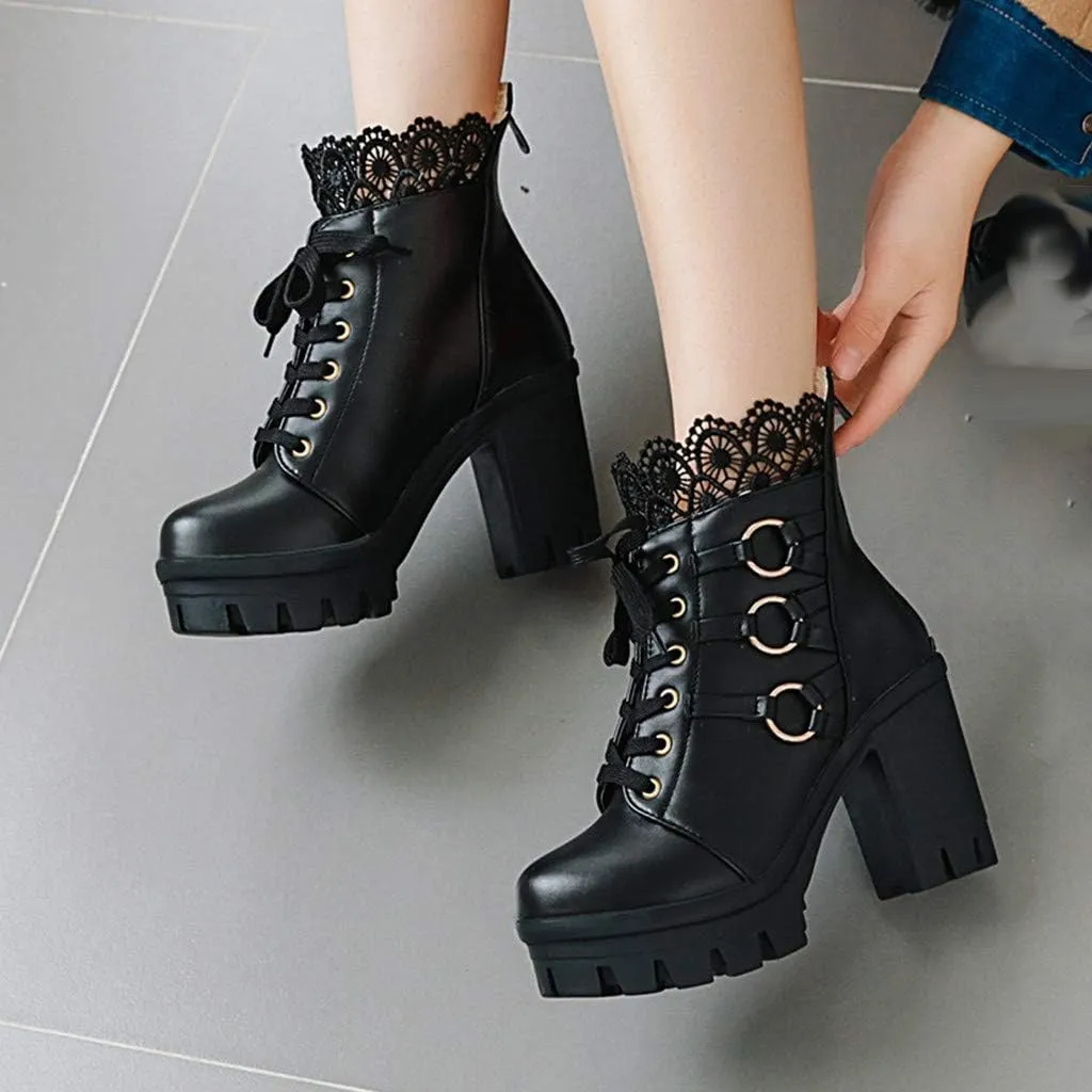 Cathalem Women's Ankle Boots & Booties Goth Platform Combat Boots Chunky High Heels Ankle Boots Lace Buckle Gothic Booties