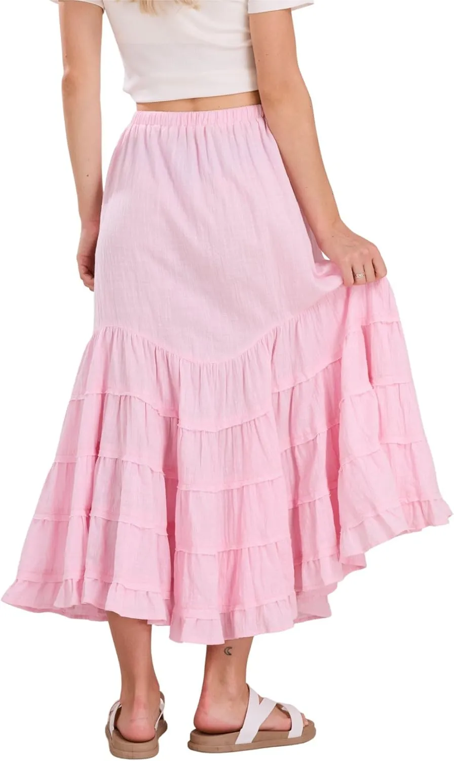 CHARTOU Women Tiered Maxi Mermaid Skirt Drawstring Waist Ruffle Flowy Boho 2024 Summer Long Skirt