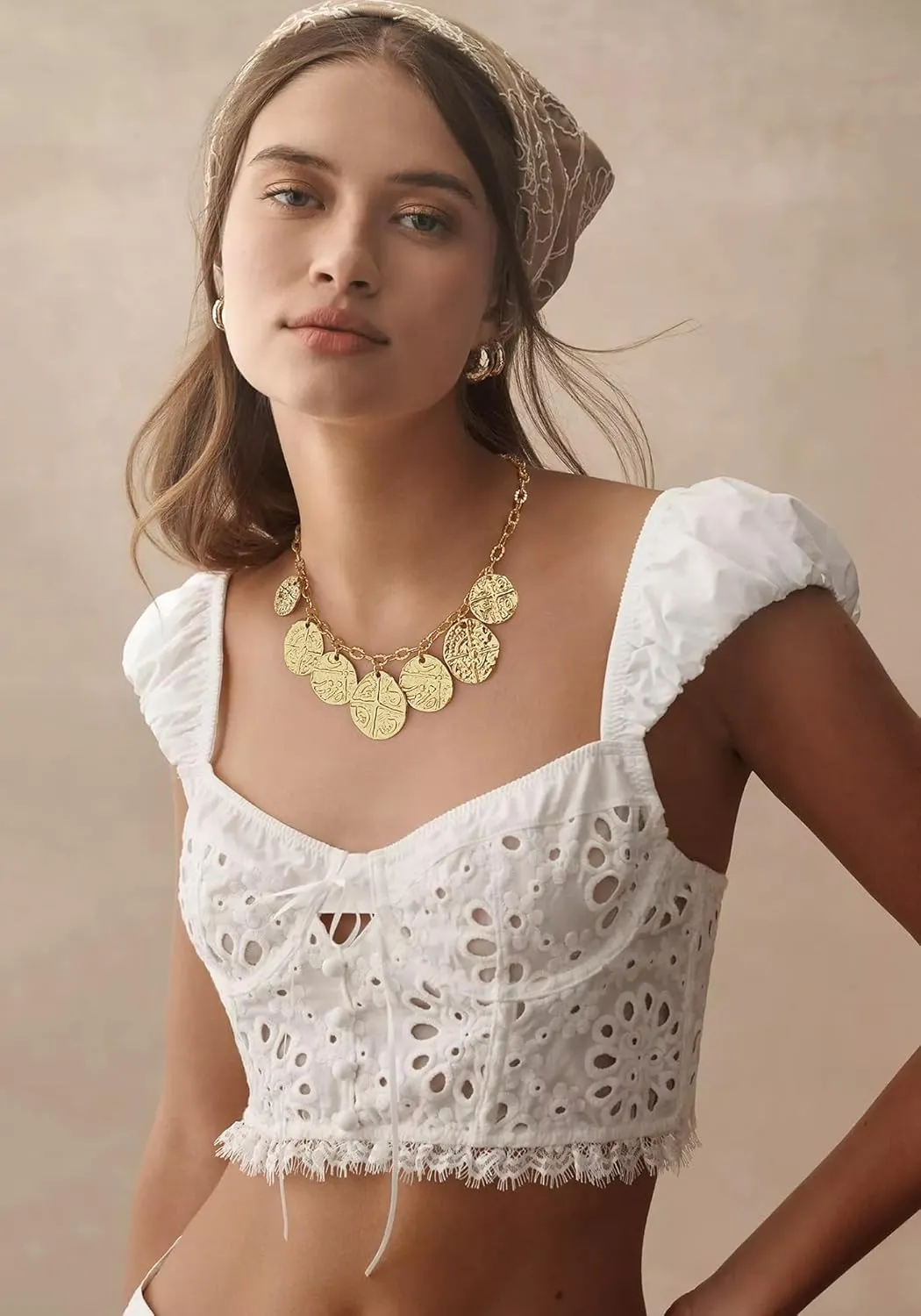 Chunky Multiple Charms Necklace for Women Boho Vintage Adjustable Gold Chain Necklace Bold Statement Round Choker Pendant Necklaces Fashion Heart Necklace