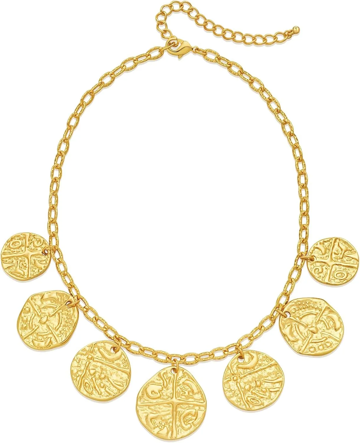 Chunky Multiple Charms Necklace for Women Boho Vintage Adjustable Gold Chain Necklace Bold Statement Round Choker Pendant Necklaces Fashion Heart Necklace