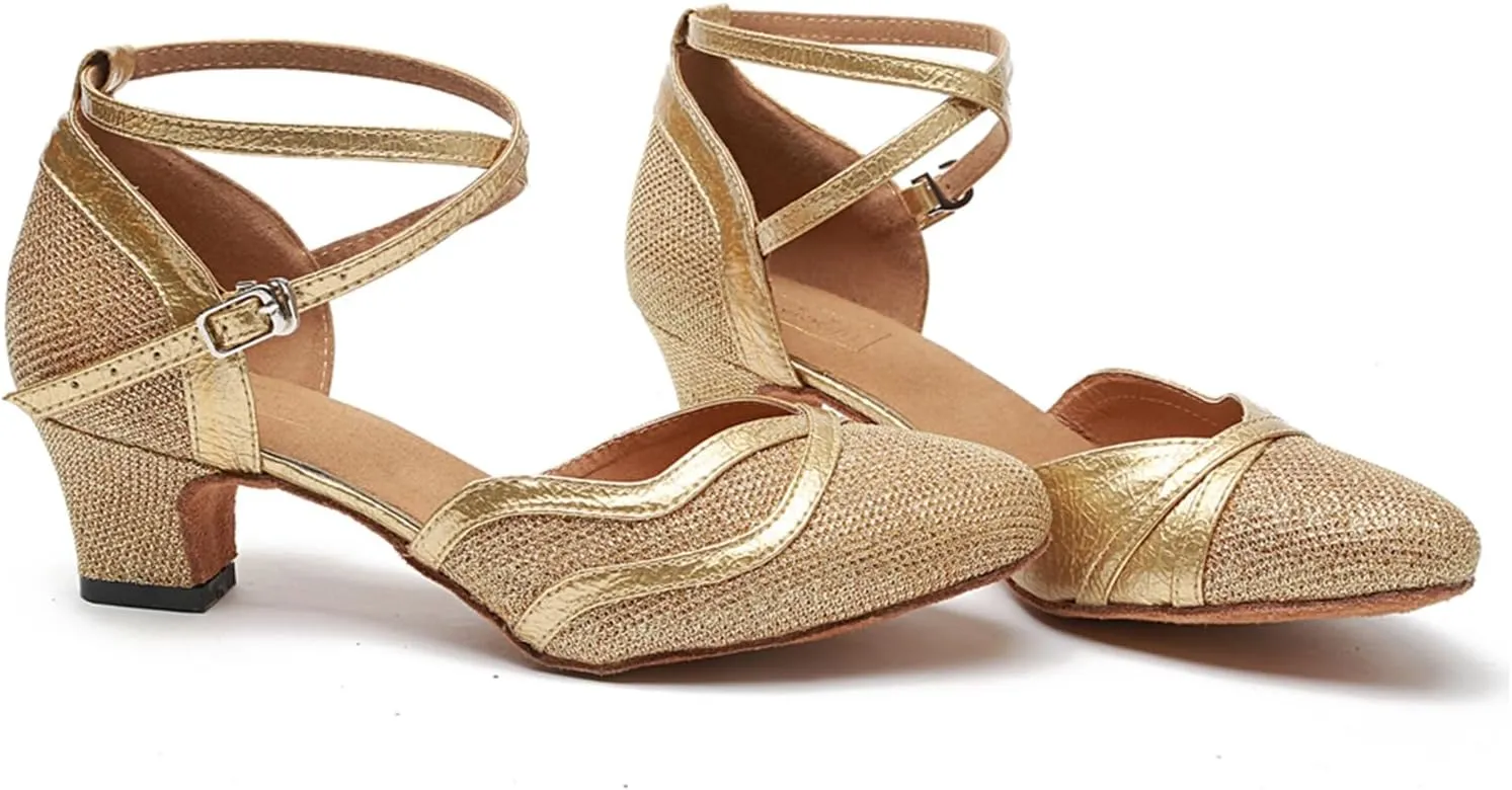 Closed Toe Glitter Ballroom Dance Shoes for Women Salsa Latin Tango Wedding Party