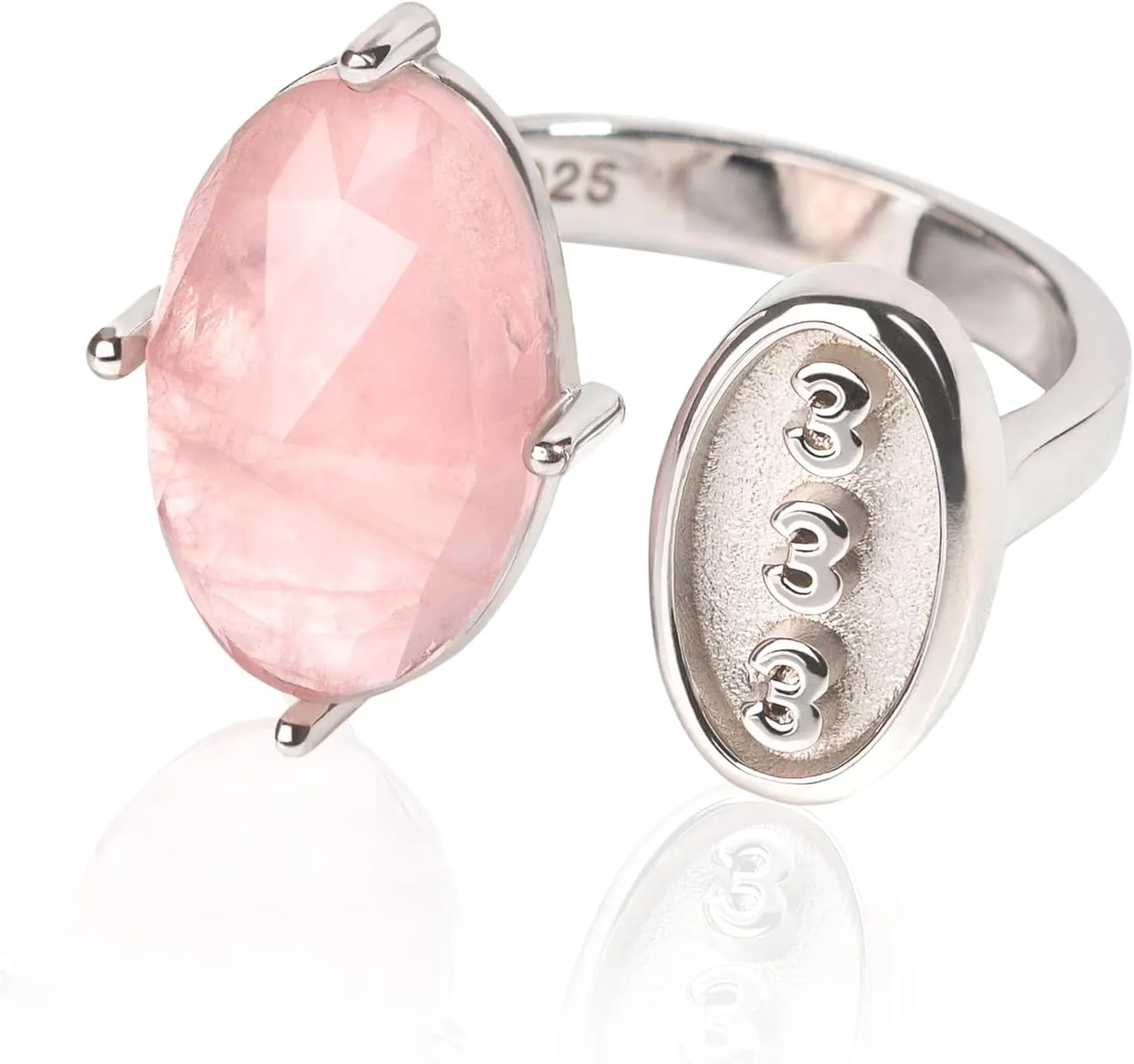 Conscious Items - Sterling Silver Ring Rose Quartz - I Am Resilient 333 Angel Number Silver Ring of Celestial Support - Rose Quartz Ring - Silver Gem Stone Ring - Sterling Silver Rings for Women