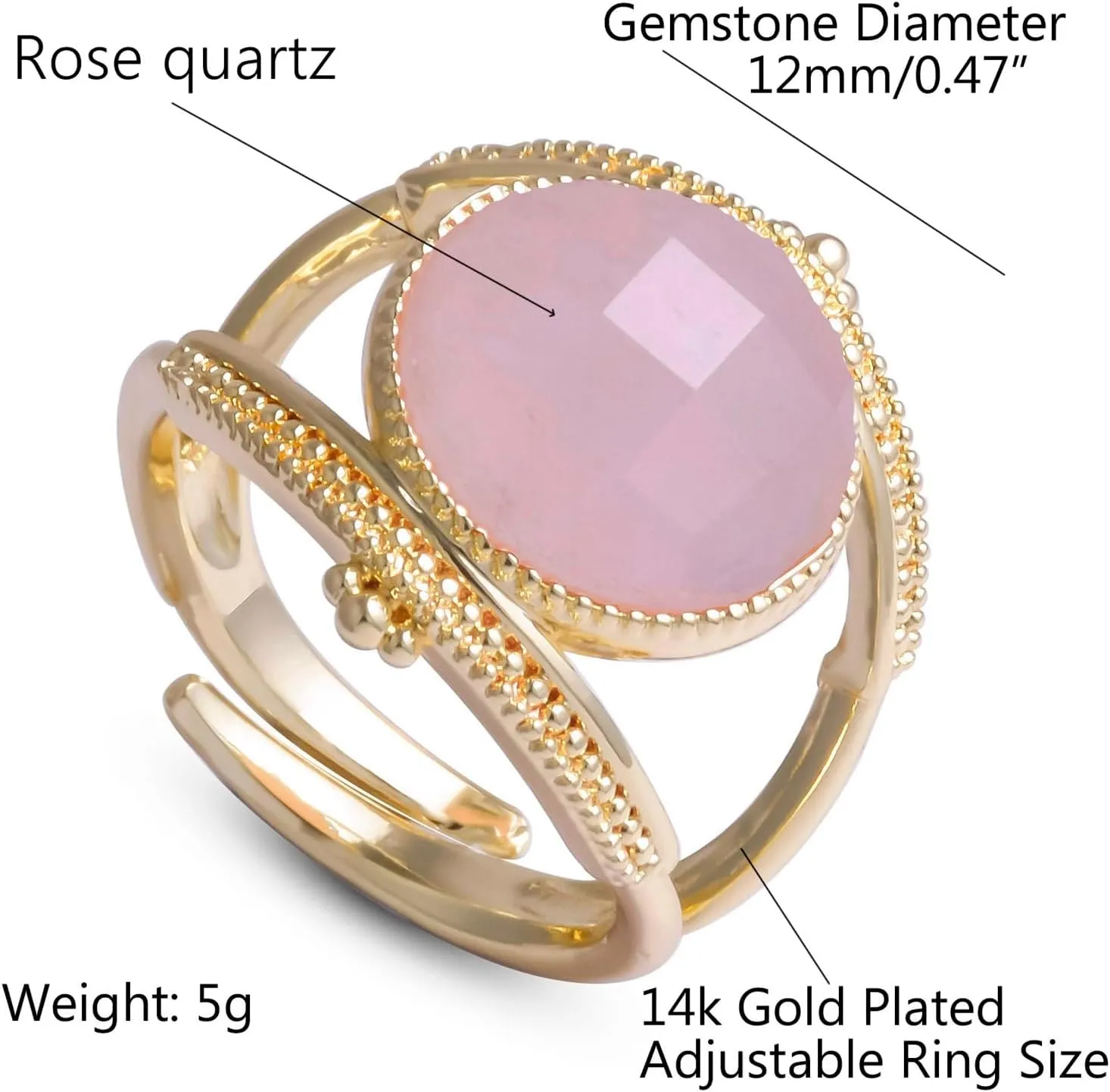Crystal Ring, Unique Design Evil Eye Ring for Women, rose quartz Amethyst turquoise Gemstone Ring for Lady Everyday Jewelry, 14k Gold Plated Resizable Ring for Girls Gift Evil Eye Jewelry.