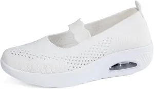 DESESE Women's Platform Breathable Mesh Air Cushion Sneakers Lightweight Wedge Mary Jane Shoes Casual Non-Slip Slip On Walking Shoes Nurse Work Shoes
