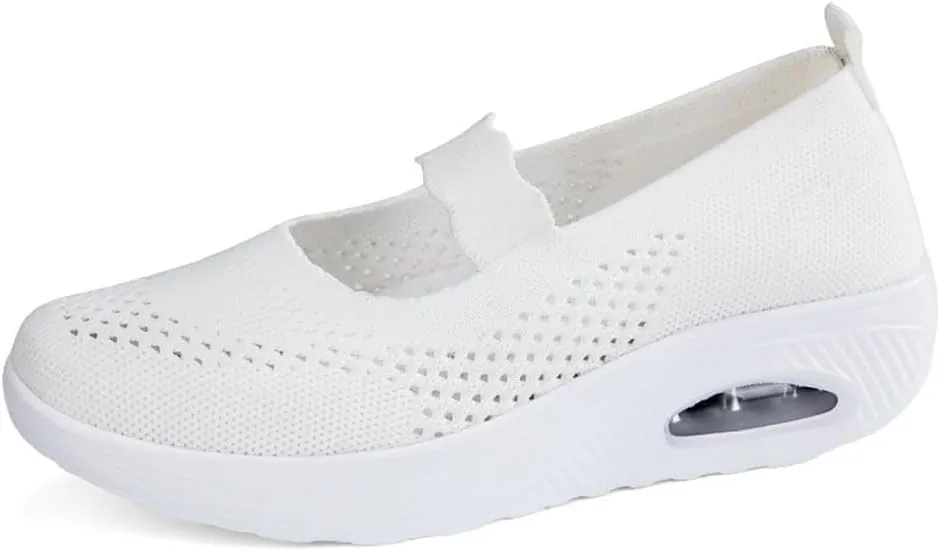 DESESE Women's Platform Breathable Mesh Air Cushion Sneakers Lightweight Wedge Mary Jane Shoes Casual Non-Slip Slip On Walking Shoes Nurse Work Shoes