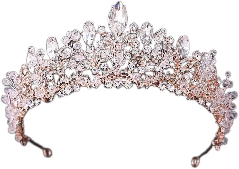 Diamond Tiara Luxury Rose Gold Crystal Bead Heart-shaped Bridal Tiara Crown Large Rhinestone Beauty Pageant Crown Tiara Wedding Hair Accessories