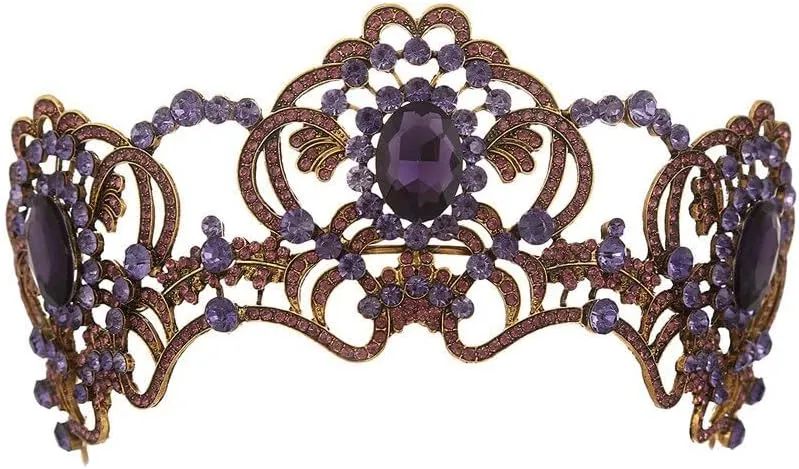 Diamond Tiara Purple Flower Crystal Bridal Tiara Bridal Gold Rhinestone Tiara Wedding Hair Accessories