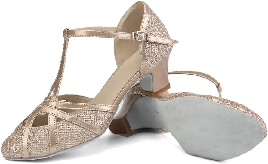 DKZSYIM Glitter Women Latin Dance Shoes Closed Toe Ballroom Salsa Tango Practice Performence Party Dancing Shoes,Model CMJ-511
