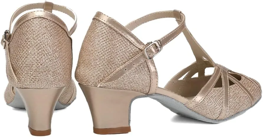 DKZSYIM Glitter Women Latin Dance Shoes Closed Toe Ballroom Salsa Tango Practice Performence Party Dancing Shoes,Model CMJ-511
